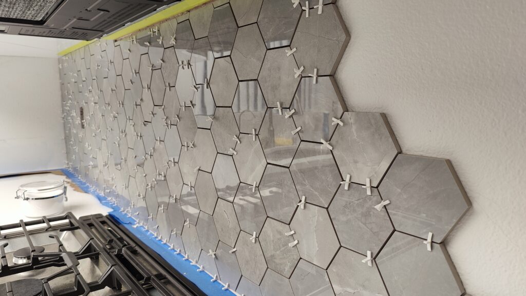 Hex kitchen backsplash install