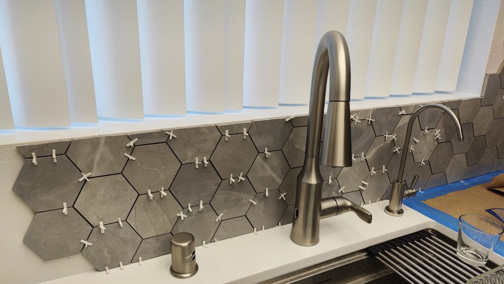 Hex kitchen backsplash install